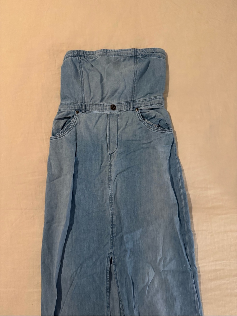 Free People Light Blue Strapless Denim Jumpsuit